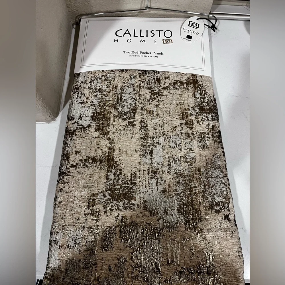 1-NWT CALLISTO HOME GOLD ABSTRACT JACQUARD CURTAINS SET OF 2 36”x 96” PANEL